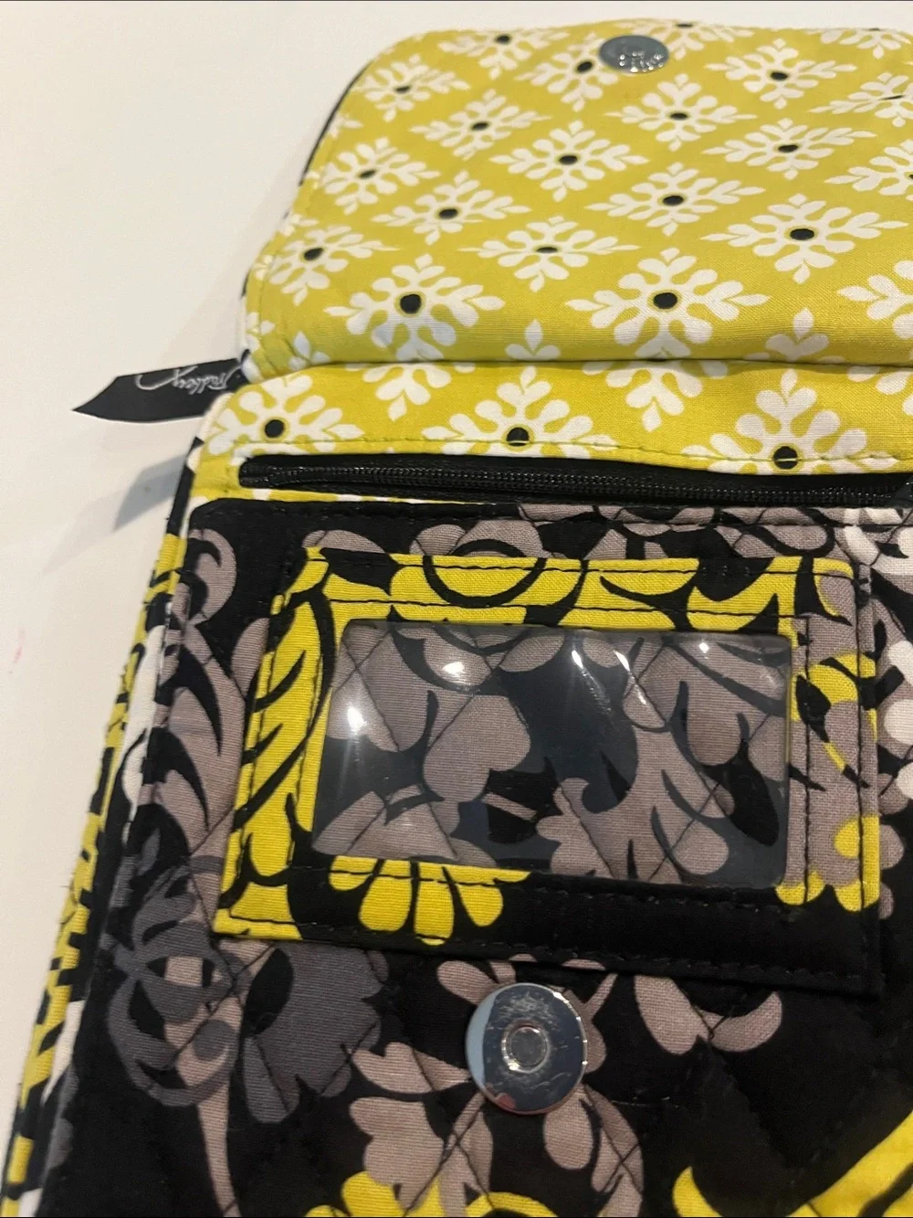 Vera Bradley Black Yellow Gray Floral Quilted Crossbody